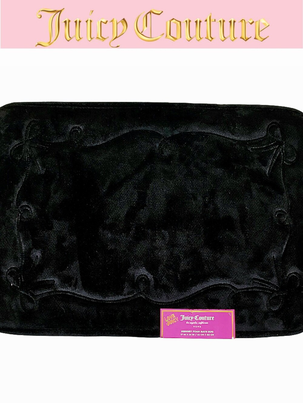 Juicy Couture Home Bow Outline Quilted Memory Foam Bath Rug- Black